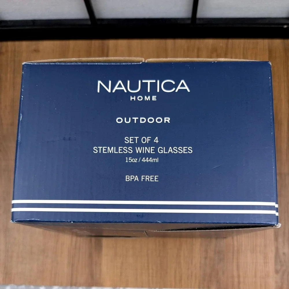 Nautica Home Outdoor Set of 4 Stemless Wine Glasses 15oz BPA Free Clear‎